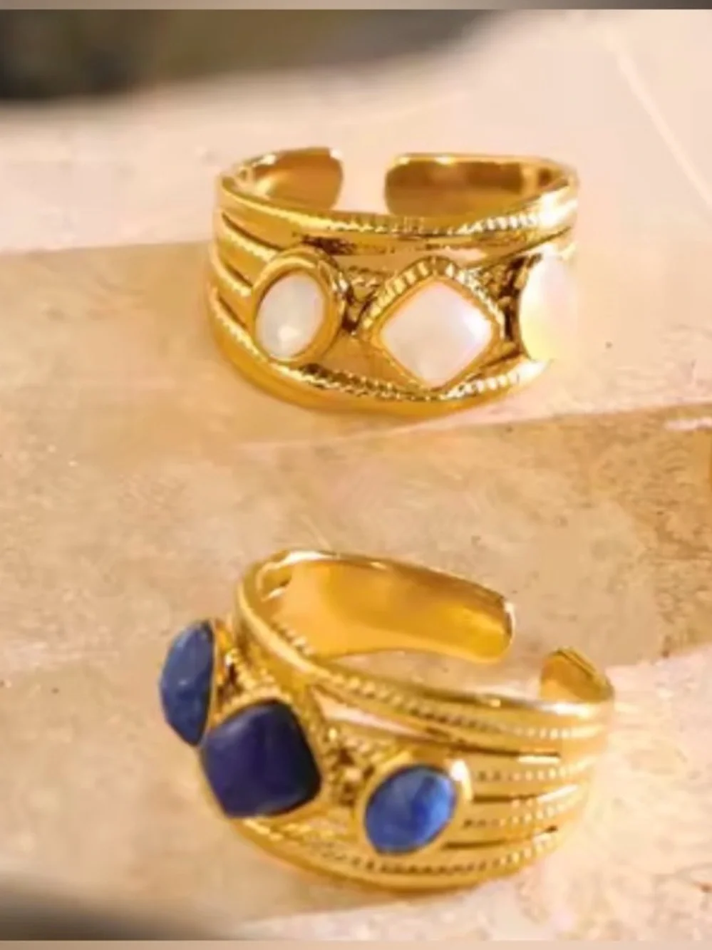 Vintage Gold tone Ring with Deep Blue Stones